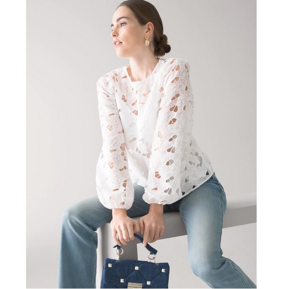 White House Black Market Embroidered Butterfly Top